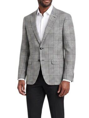 White/Black Glen Plaid Notch Lapel Slim Fit Men's Jacket